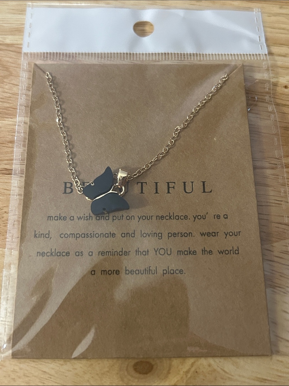 Gold Chain Necklace with Black Butterfly Pendant